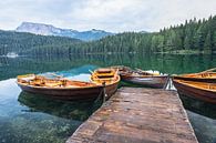 Black Lake with boats near Durmitor Mountains, Montenegro, glacial lake by Lizzy Komen thumbnail