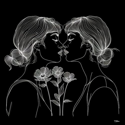 lijntekening van een vrouw met een bloem