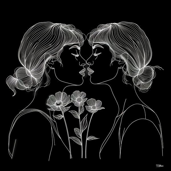 Strichzeichnung einer Frau mit einer Blume von Gelissen Artworks
