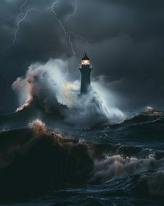 Leuchtturm mit stürmischen Wellen