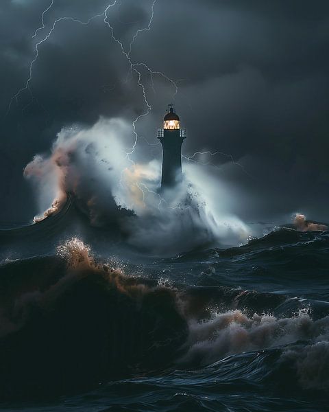 Leuchtturm mit stürmischen Wellen von fernlichtsicht