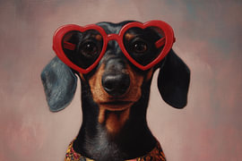 Dackel mit herzförmiger Sonnenbrille