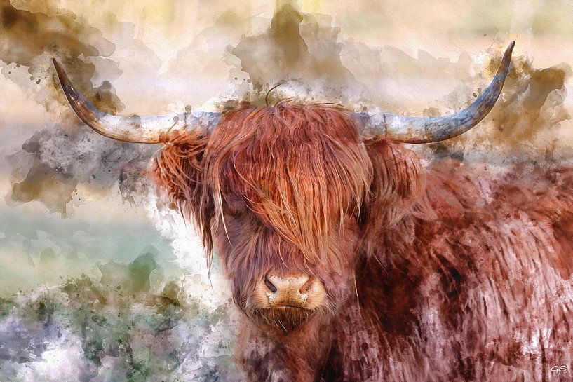 Red Scottish Highlander in digital art by gea strucks