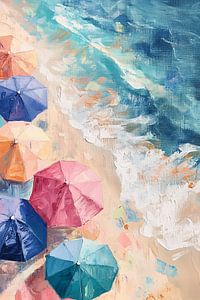 Wo sich Wellen und Farben treffen – Meer, Strand und Sonnenschirme
