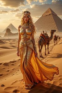 Fantasy Décoration Murale: AMNERIS - La Reine Dorée du Désert devant les Pyramides