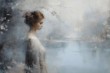 Portret van een jonge vrouw in een winters landschap van Carla Van Iersel