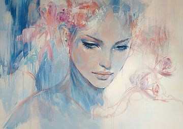 Vrouw bloemen | Meditatie vrouw met zachte kleuren van Zen en Meer