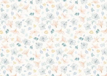 Floating Flowers grün-orange von Kimfaesdesign