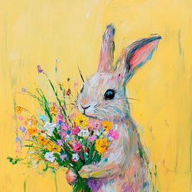 Osterhase mit bunten Blumen von Poster Art Shop