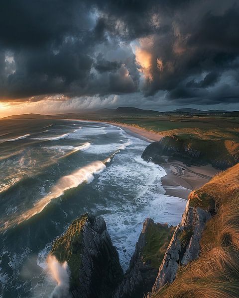 Himmelsfeuer über grüner Weite von fernlichtsicht