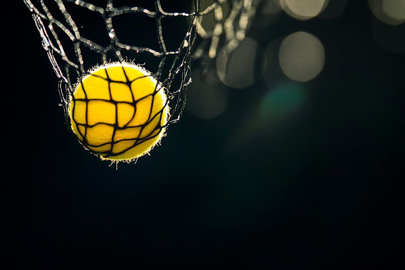 Yellow ball caught in basket net by Poster Art Shop