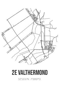 2e Valthermond (Drenthe) | Landkaart | Zwart-wit van MijnStadsPoster