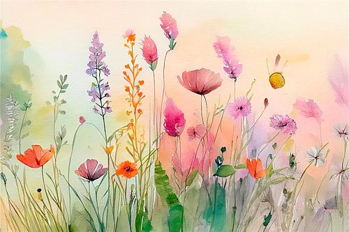 Lente! Dromerig Botanisch Bloemenveld in pasteltinten.