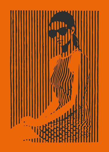 Femme en noir et lignes orange