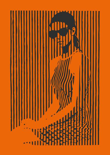 Woman in black and orange lines by Color Square