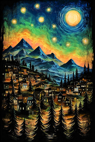 Landschaft – „Die Sternennacht C“, im Stil von Vincent van Gogh