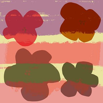 Bloemen. Pop-art. Modern kleurrijk botanisch in roze, paars, olijfgroen van Dina Dankers