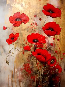 Rode Klaprozen - Moderne Gouden Schilderkunst