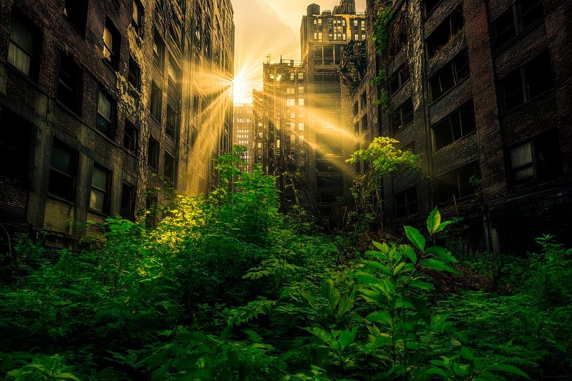 Verlassene Stadt mit Sonnenstrahlen von Poster Art Shop