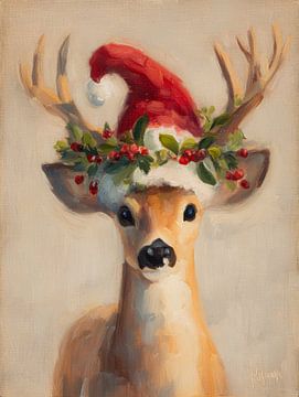 Kerst rendier met kerstmuts en hulstkrans van But First Framing