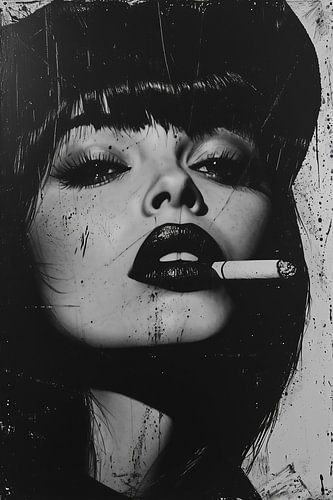 Portrait Pop-Art d'une femme en noir et blanc