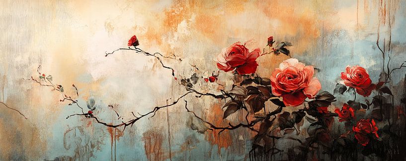 Flower art | Graceful Rose Branches by ARTEO Paintings