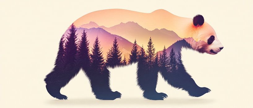 Panda mit Landschaft von Poster Art Shop