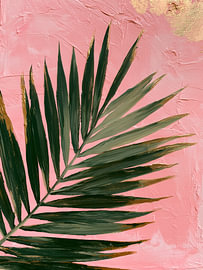 Tropical palm leaf on pink by IamHomeStudio