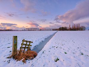 Sonnenuntergang über einer verschneiten Winterlandschaft