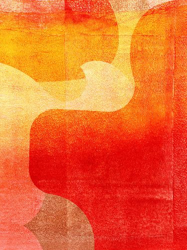Abstracte vormen in rood, oranje, geel en roest