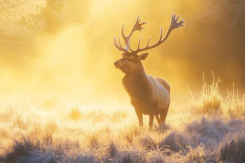 Hirsch im Morgennebel