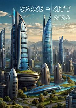 Artprint "Space City 2124": Visionary future architecture and intergalactic fantasy