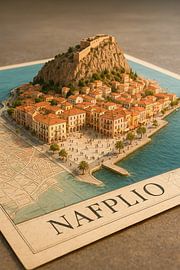 Nafplio Coastal Town Diorama – Romantic Greece Poster by Travel Shop