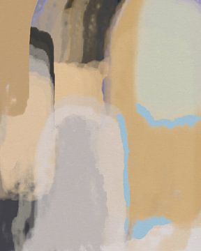 Moderne abstracte hedendaagse kunst in pastelkleuren. Bruin, beige, grijs, taupe en blauw. van Dina Dankers