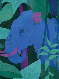 Blauwe olifant in de jungle van Sylwia Kubus