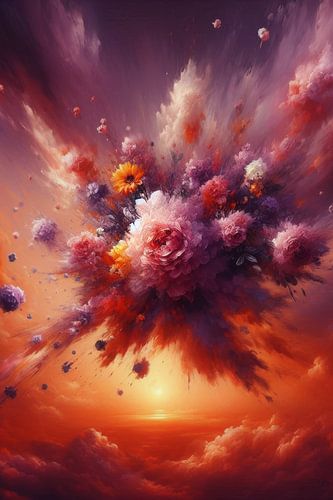 Tempête de fleurs au coucher du soleil (1) sur Ellen Van Loon