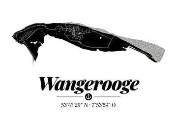 Wangerooge | Carte artistique | Silhouette de l'île | Noir et blanc