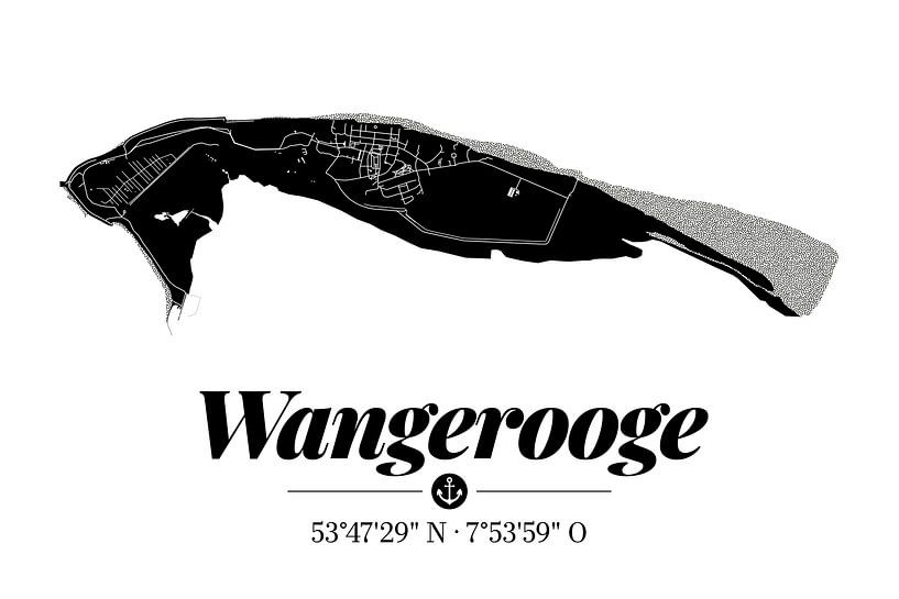 Wangerooge | Landkarten-Design | Insel Silhouette | Schwarz-Weiß von ViaMapia
