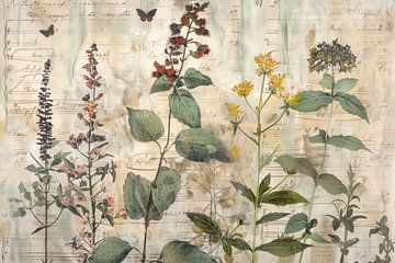 Botanische print met vlinders in vintage stijl van Studio Allee
