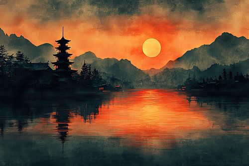 schilderachtige japanse kunst landschap