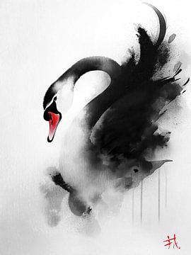 Zwaan Aquarel van Jacky