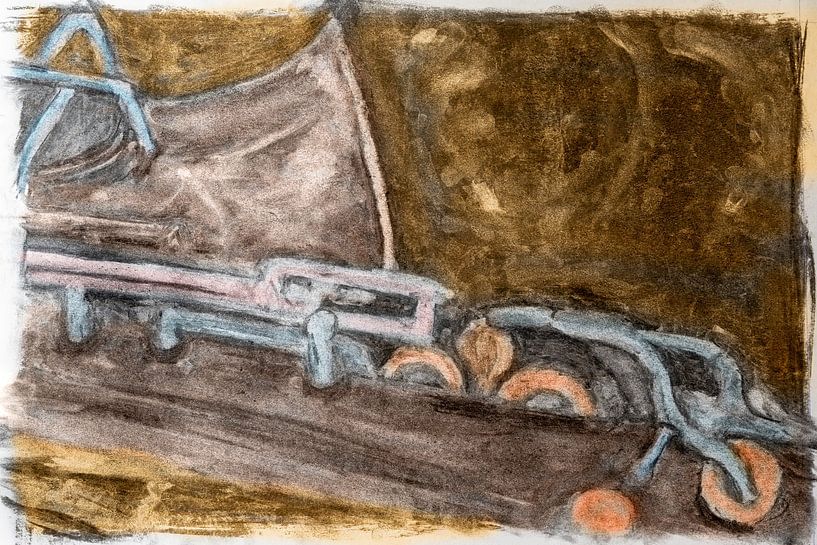Saxofoon,   houtskool tekening bewerkt van Anke Claessen