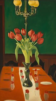 Dining with tulips on the table