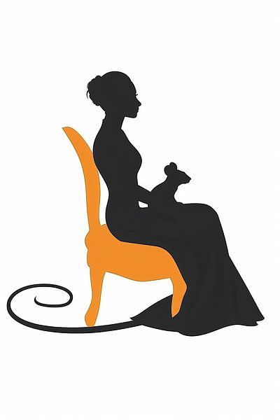 Silhouette einer Frau mit Maus auf einem Stuhl von Imperial Art House