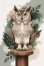 Eule auf Sockel mit Blättern von Art & Soul Creations