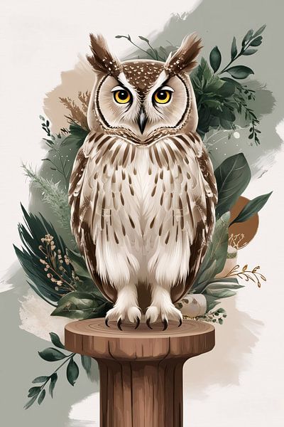 Eule auf Sockel mit Blättern von Art & Soul Creations