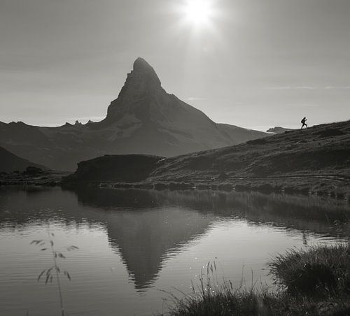 Hiker in front of the Matterhorn