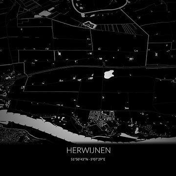 Zwart-witte landkaart van Herwijnen, Gelderland. van Rezona