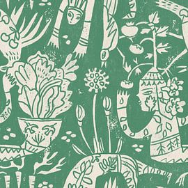 Green Garden Folk Pattern by Raipa Studio