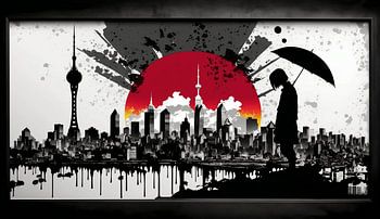 Rijzende zon, skyline van Tokio